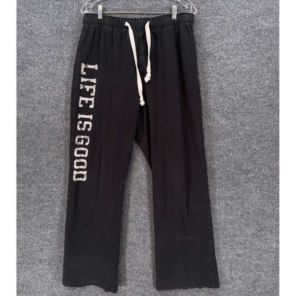 Life is Good Sweatpants Womens Small Black Graphic Fleece Lounge Casual Pants